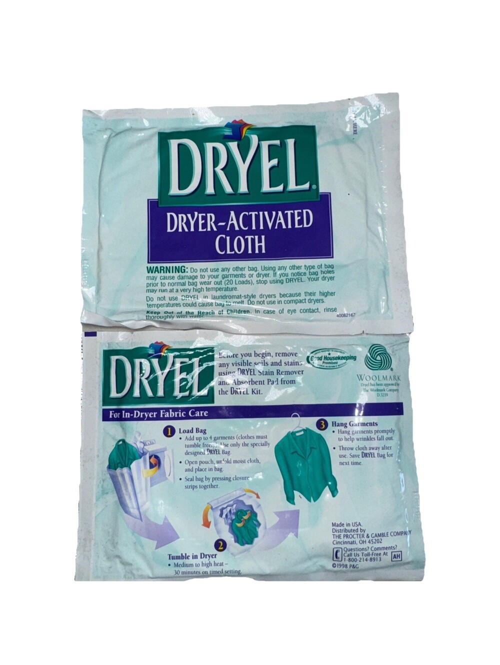 NEW 2 DRYEL Original Formula 1998 Dryer Activated Cloth Set vintage Dry Cleaning